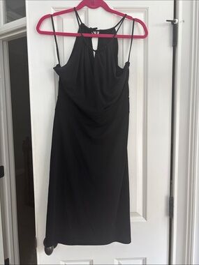 LOFT Black Sleeveless Mini Dress with tie neck details
